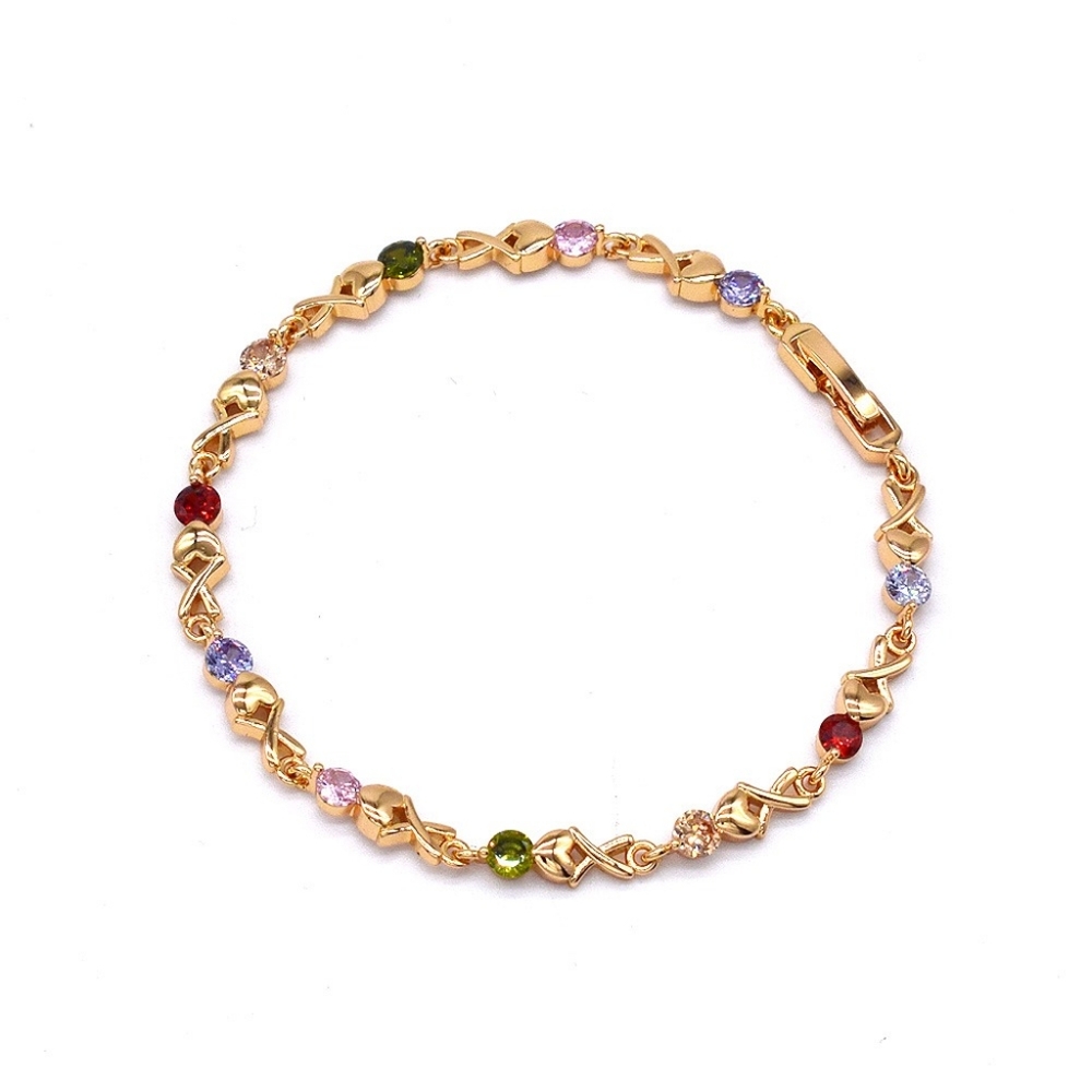 18k Layered real gold filled colors stones bracelet 7.5"